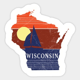 Wisconsin State WI Sunset Sailboat Tee Sticker
